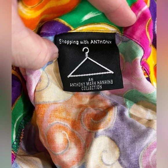 True Vintage Anthony Mark Hankins Multicolor 90’s psychedelic button up top-L - Picture 9 of 11